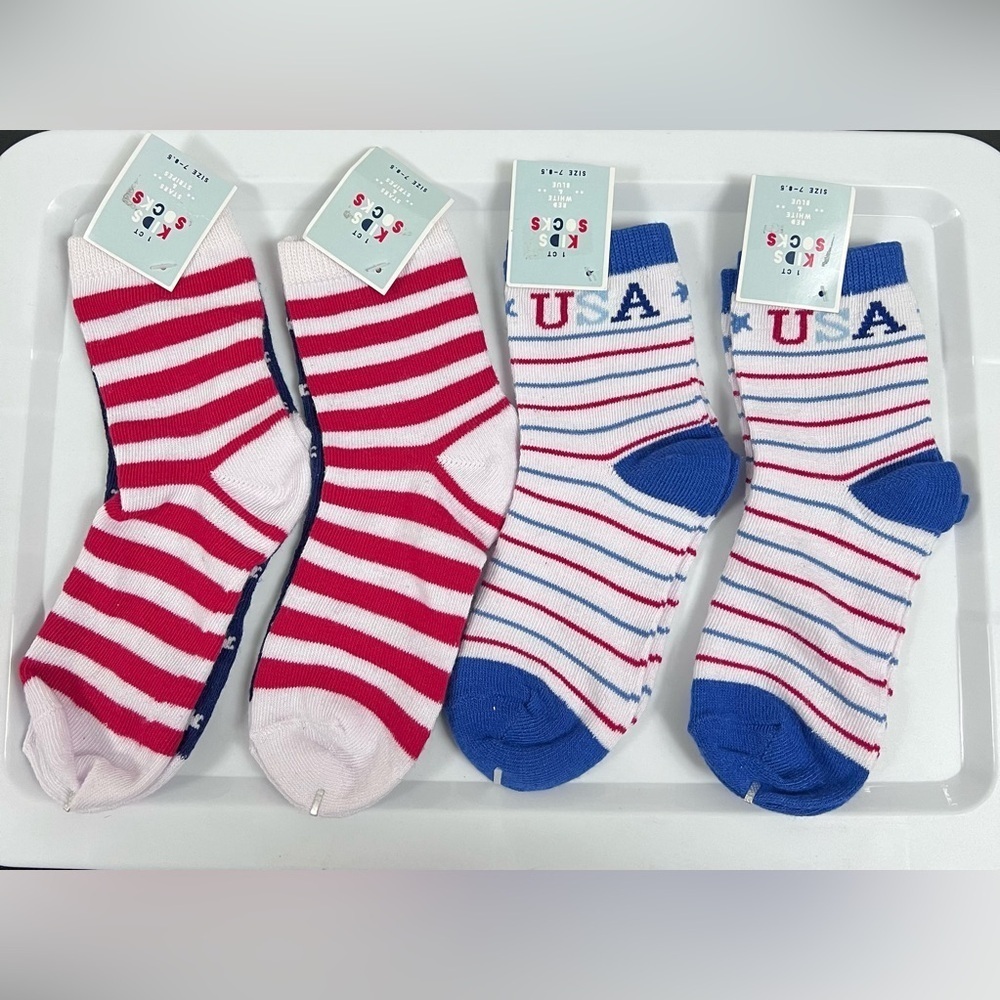 4 pairs American themed kids socks shoe size 7-8.5